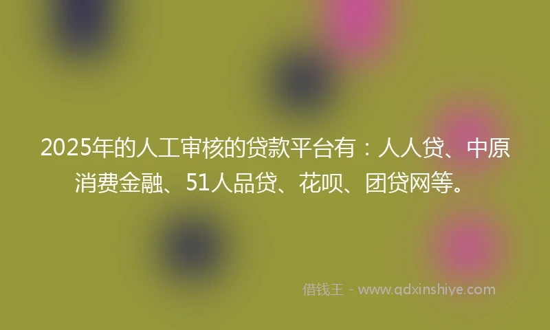 2025年的人工审核的贷款平台有：人人贷、中原消费金融、51人品贷、花呗、团贷网等。