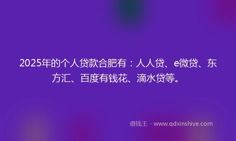 2025年的个人贷款合肥有：人人贷、e微贷、东方汇、百度有钱花、滴水贷等。