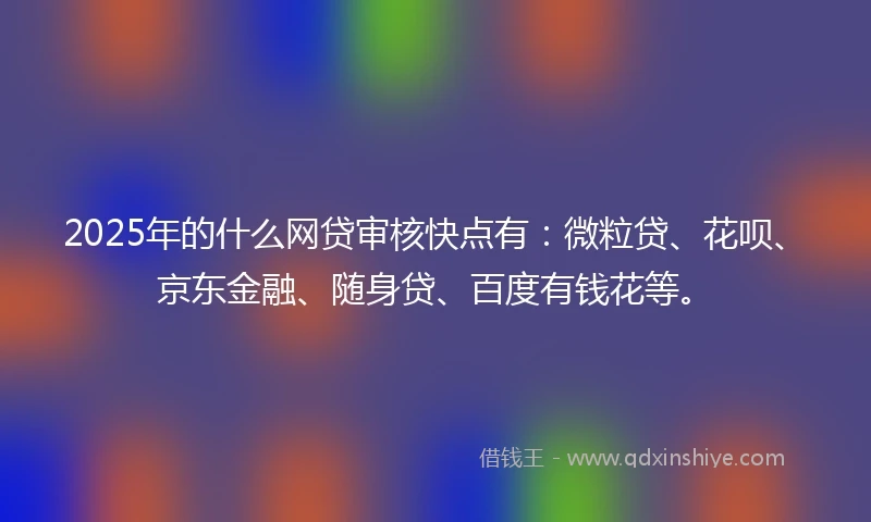 2025年的什么网贷审核快点有：微粒贷、花呗、京东金融、随身贷、百度有钱花等。