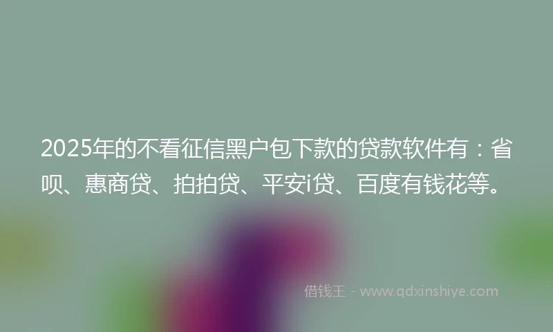 2025年的不看征信黑户包下款的贷款软件有：省呗、惠商贷、拍拍贷、平安i贷、百度有钱花等。