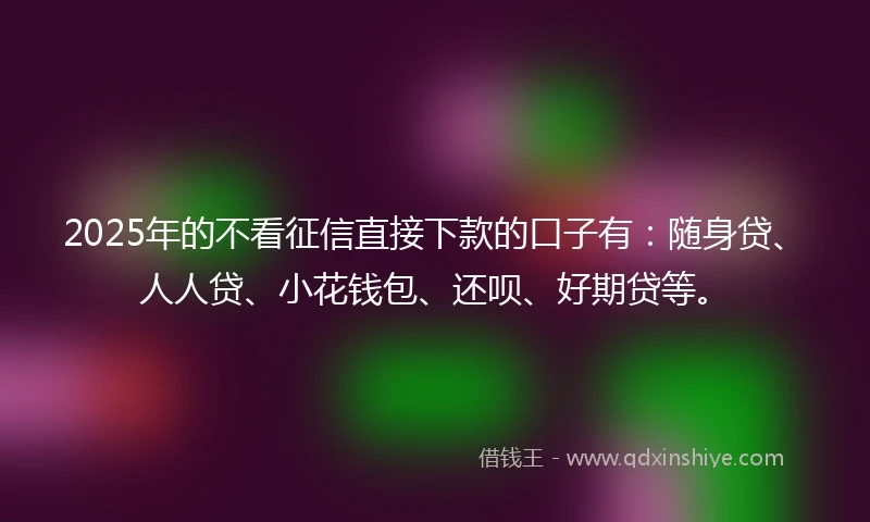 2025年的不看征信直接下款的口子有：随身贷、人人贷、小花钱包、还呗、好期贷等。