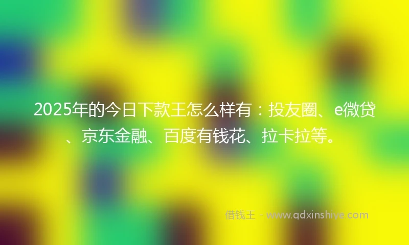 2025年的今日下款王怎么样有：投友圈、e微贷、京东金融、百度有钱花、拉卡拉等。