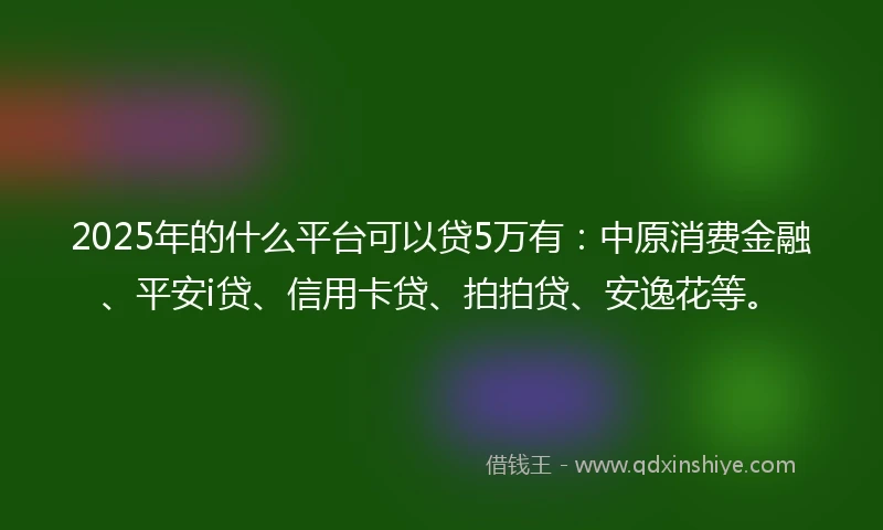 2025年的什么平台可以贷5万有：中原消费金融、平安i贷、信用卡贷、拍拍贷、安逸花等。