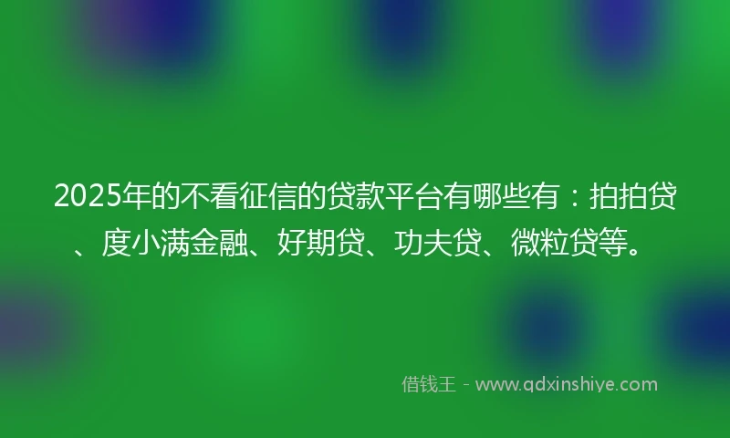 2025年的不看征信的贷款平台有哪些有：拍拍贷、度小满金融、好期贷、功夫贷、微粒贷等。