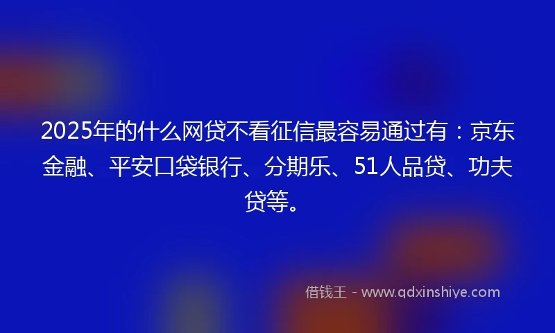 2025年的什么网贷不看征信最容易通过有：京东金融、平安口袋银行、分期乐、51人品贷、功夫贷等。