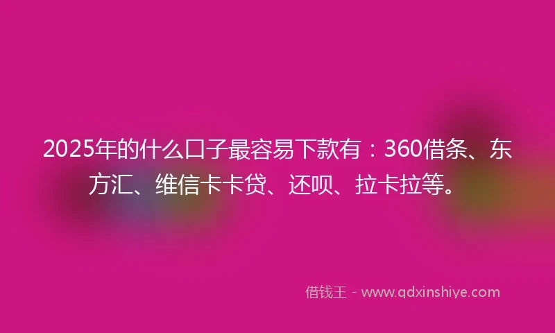 2025年的什么口子最容易下款有：360借条、东方汇、维信卡卡贷、还呗、拉卡拉等。