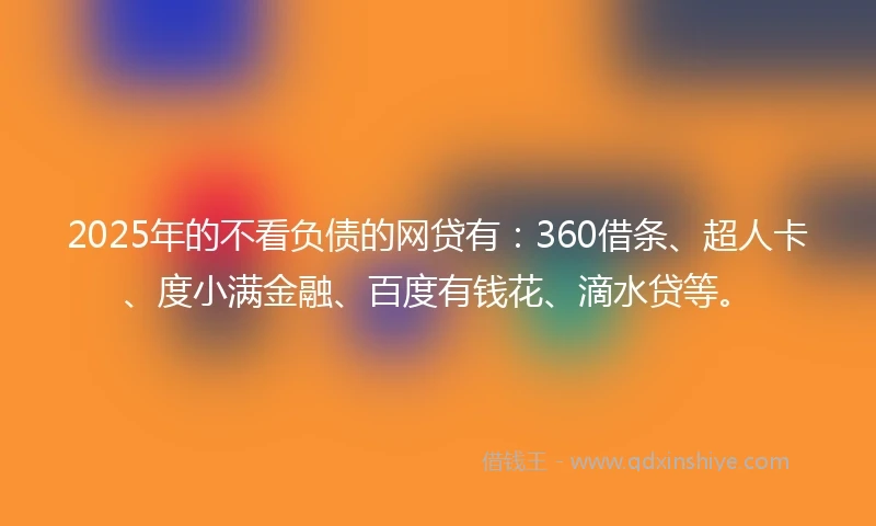 2025年的不看负债的网贷有：360借条、超人卡、度小满金融、百度有钱花、滴水贷等。