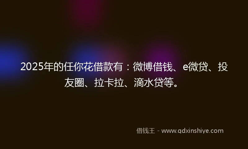 2025年的任你花借款有：微博借钱、e微贷、投友圈、拉卡拉、滴水贷等。