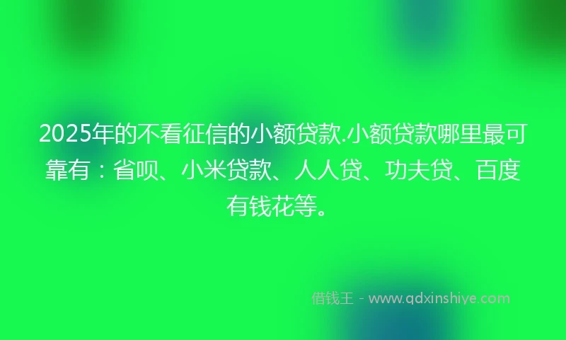 2025年的不看征信的小额贷款.小额贷款哪里最可靠有：省呗、小米贷款、人人贷、功夫贷、百度有钱花等。