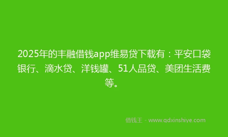 2025年的丰融借钱app维易贷下载有：平安口袋银行、滴水贷、洋钱罐、51人品贷、美团生活费等。