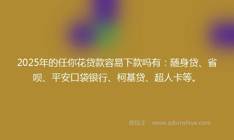 2025年的任你花贷款容易下款吗有：随身贷、省呗、平安口袋银行、柯基贷、超人卡等。