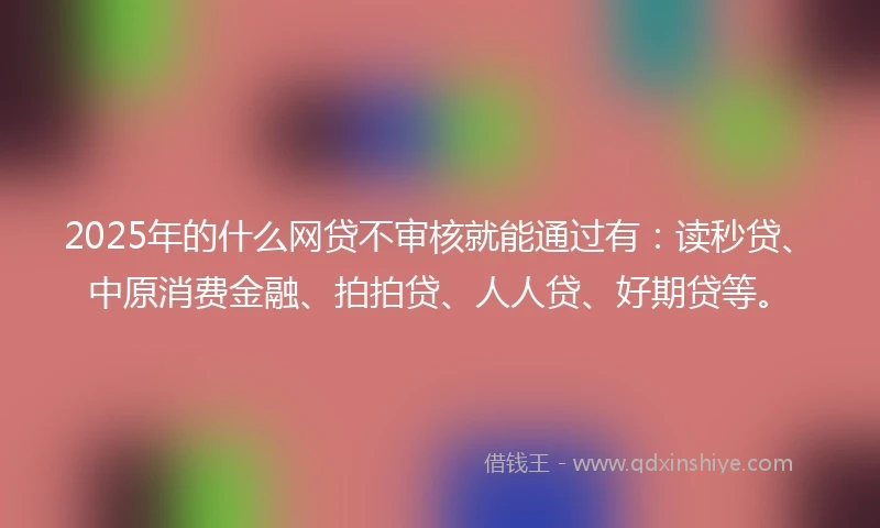 2025年的什么网贷不审核就能通过有：读秒贷、中原消费金融、拍拍贷、人人贷、好期贷等。