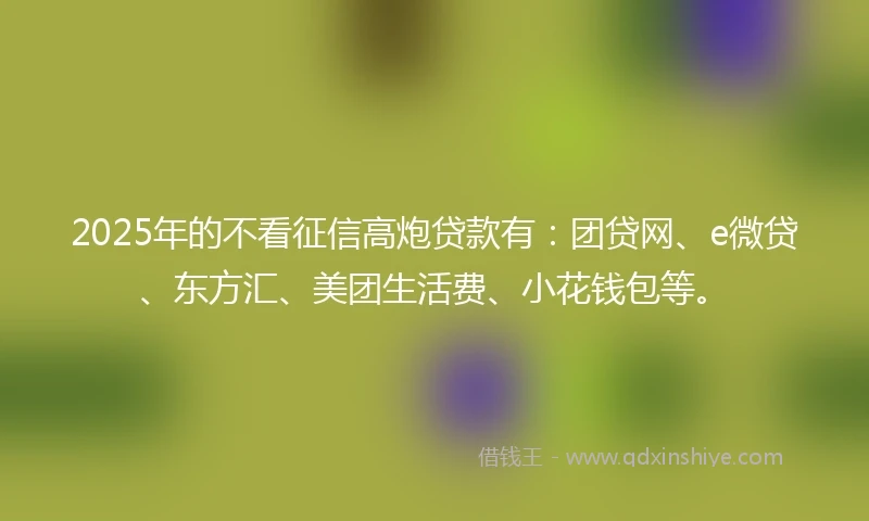 2025年的不看征信高炮贷款有：团贷网、e微贷、东方汇、美团生活费、小花钱包等。