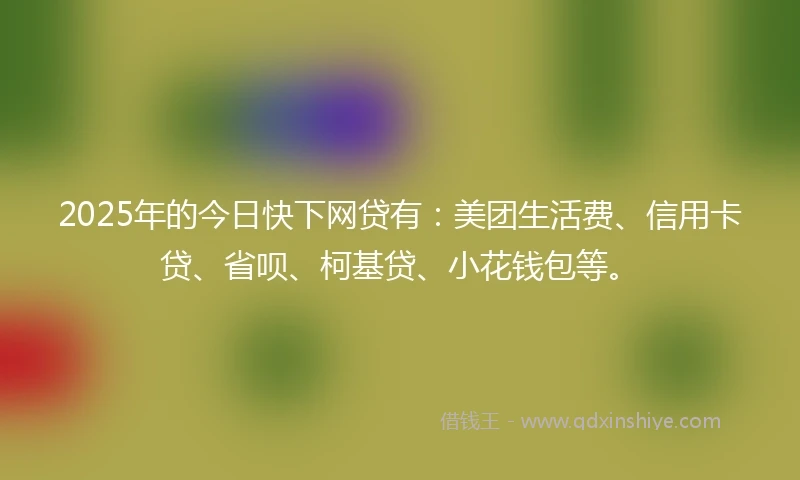 2025年的今日快下网贷有：美团生活费、信用卡贷、省呗、柯基贷、小花钱包等。