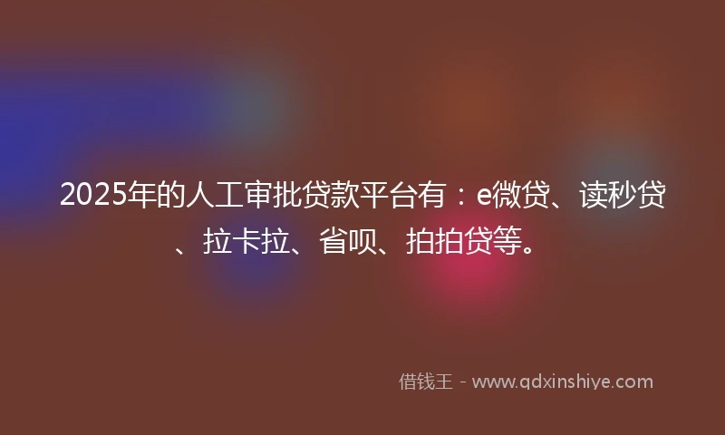 2025年的人工审批贷款平台有：e微贷、读秒贷、拉卡拉、省呗、拍拍贷等。