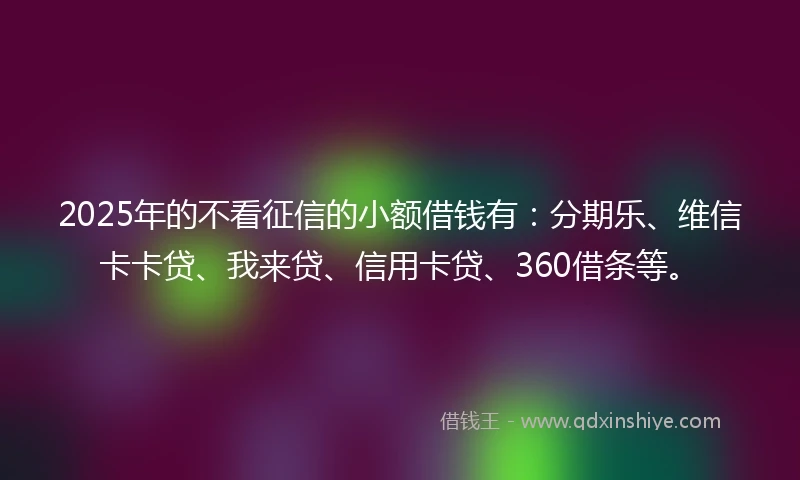2025年的不看征信的小额借钱有：分期乐、维信卡卡贷、我来贷、信用卡贷、360借条等。