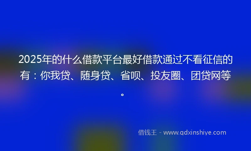 2025年的什么借款平台最好借款通过不看征信的有：你我贷、随身贷、省呗、投友圈、团贷网等。