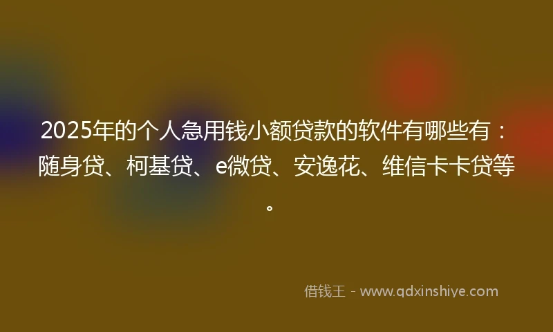 2025年的个人急用钱小额贷款的软件有哪些有：随身贷、柯基贷、e微贷、安逸花、维信卡卡贷等。