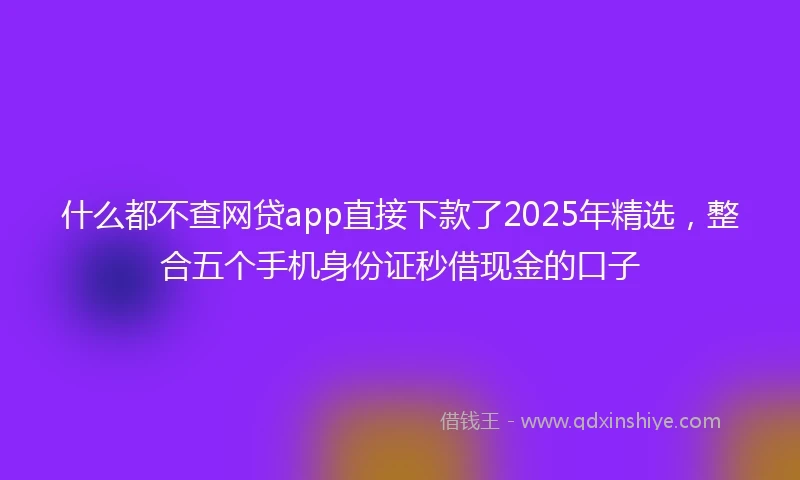 什么都不查网贷app直接下款了2025年精选，整合五个手机身份证秒借现金的口子