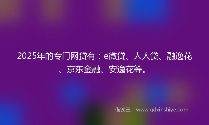 2025年的专门网贷有:e微贷、人人贷、融逸花、京东金融、安逸花等。