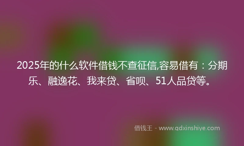 2025年的什么软件借钱不查征信,容易借有：分期乐、融逸花、我来贷、省呗、51人品贷等。