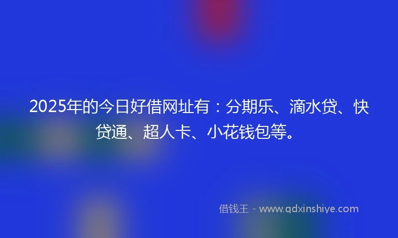 2025年的今日好借网址有：分期乐、滴水贷、快贷通、超人卡、小花钱包等。