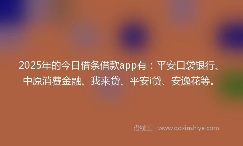 2025年的今日借条借款app有：平安口袋银行、中原消费金融、我来贷、平安i贷、安逸花等。