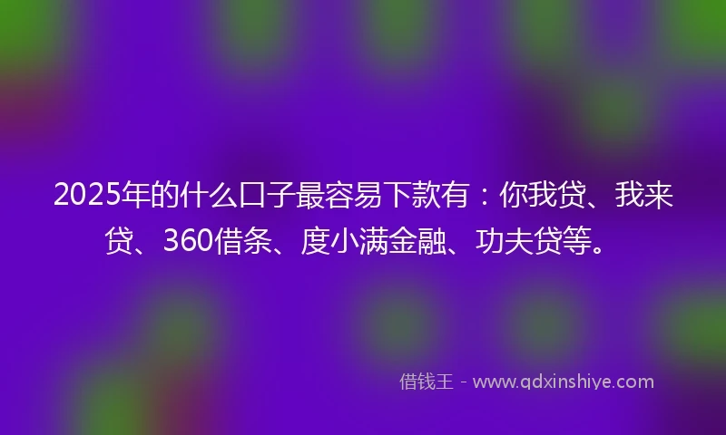 2025年的什么口子最容易下款有：你我贷、我来贷、360借条、度小满金融、功夫贷等。