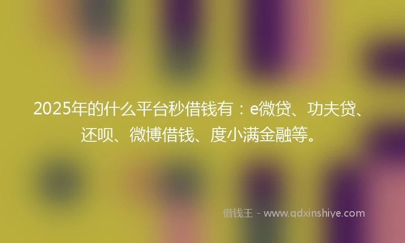 2025年的什么平台秒借钱有：e微贷、功夫贷、还呗、微博借钱、度小满金融等。
