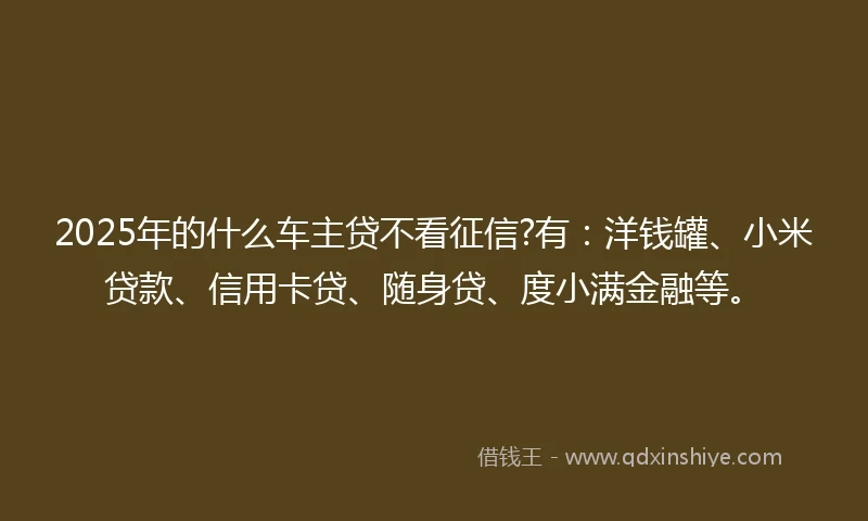2025年的什么车主贷不看征信?有：洋钱罐、小米贷款、信用卡贷、随身贷、度小满金融等。