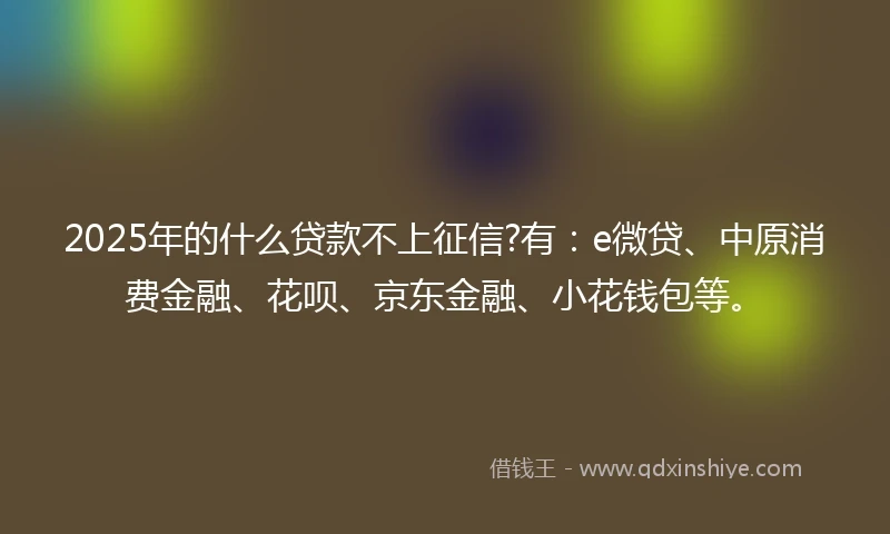 2025年的什么贷款不上征信?有：e微贷、中原消费金融、花呗、京东金融、小花钱包等。