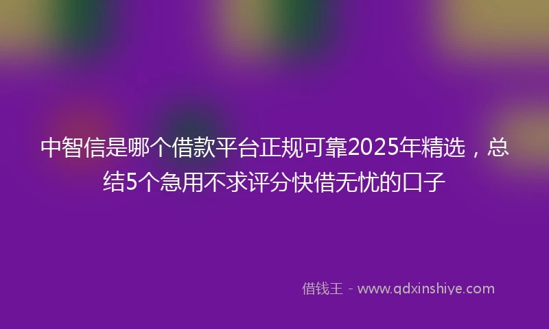 中智信是哪个借款平台正规可靠2025年精选，总结5个急用不求评分快借无忧的口子