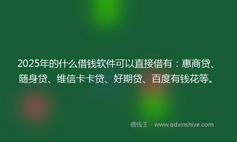 2025年的什么借钱软件可以直接借有：惠商贷、随身贷、维信卡卡贷、好期贷、百度有钱花等。