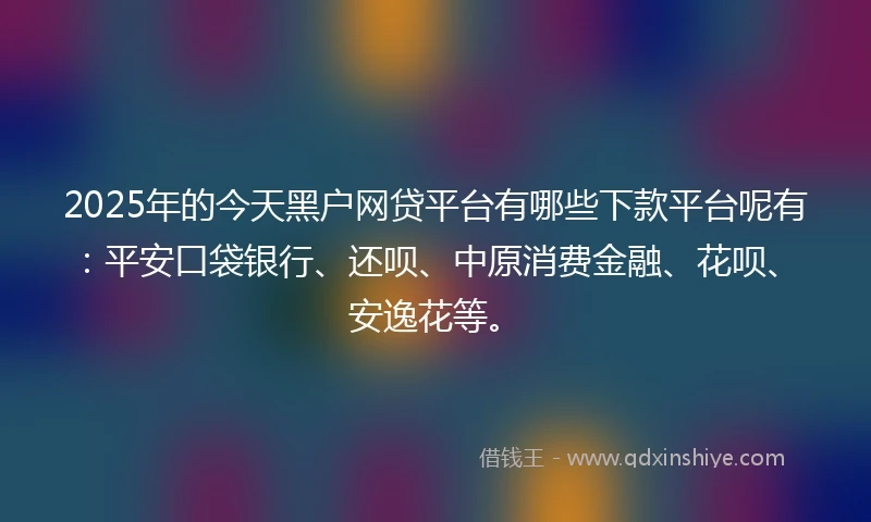 2025年的今天黑户网贷平台有哪些下款平台呢有：平安口袋银行、还呗、中原消费金融、花呗、安逸花等。