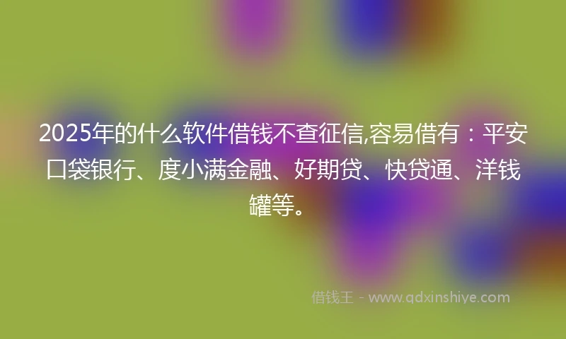 2025年的什么软件借钱不查征信,容易借有：平安口袋银行、度小满金融、好期贷、快贷通、洋钱罐等。