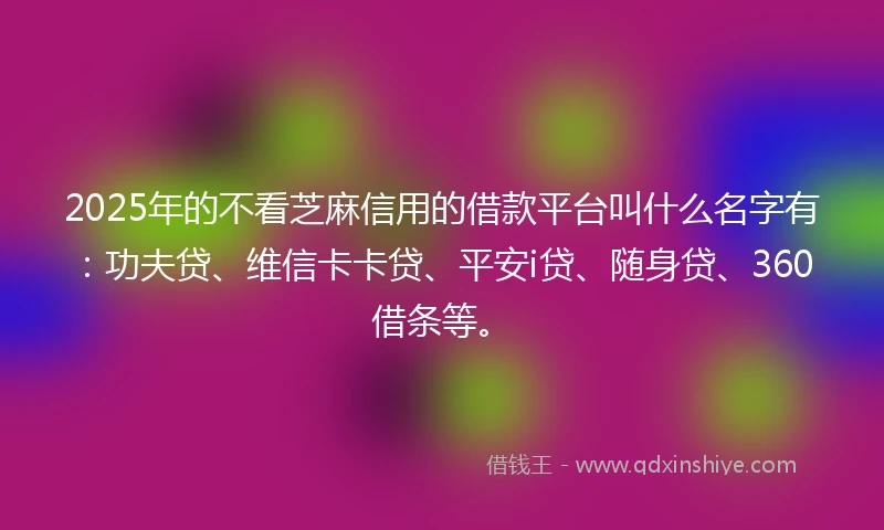 2025年的不看芝麻信用的借款平台叫什么名字有：功夫贷、维信卡卡贷、平安i贷、随身贷、360借条等。