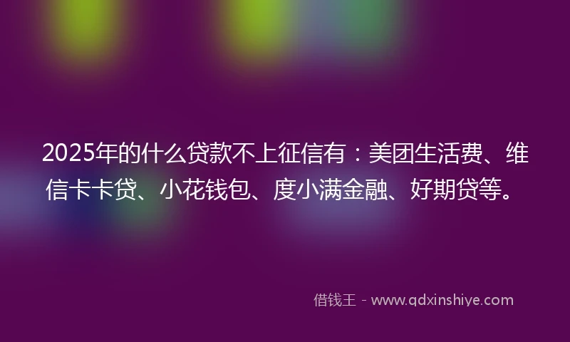 2025年的什么贷款不上征信有：美团生活费、维信卡卡贷、小花钱包、度小满金融、好期贷等。