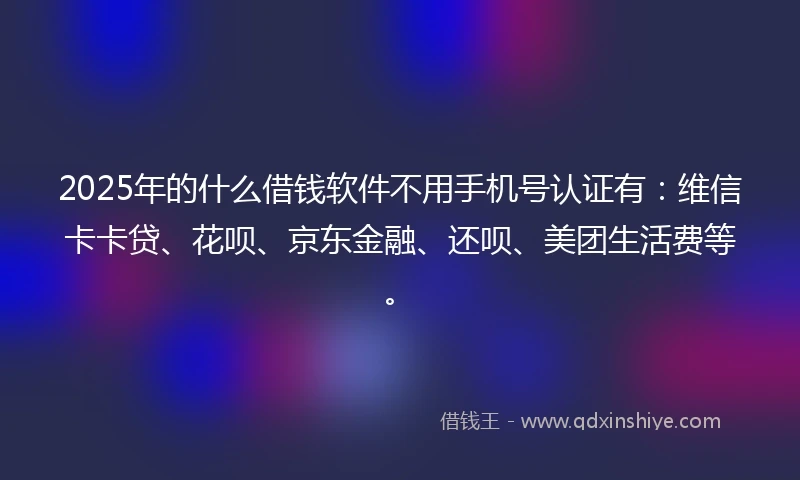 2025年的什么借钱软件不用手机号认证有：维信卡卡贷、花呗、京东金融、还呗、美团生活费等。
