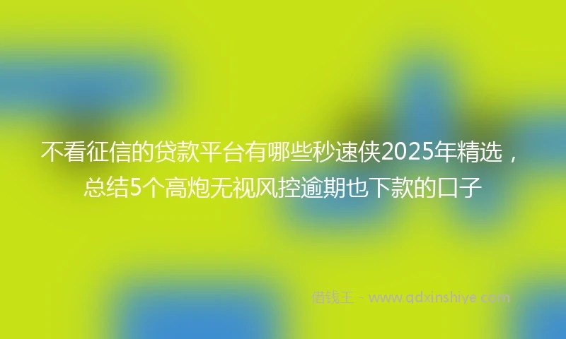 不看征信的贷款平台有哪些秒速侠2025年精选，总结5个高炮无视风控逾期也下款的口子