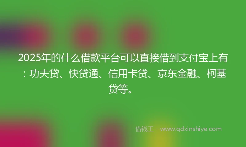 2025年的什么借款平台可以直接借到支付宝上有：功夫贷、快贷通、信用卡贷、京东金融、柯基贷等。