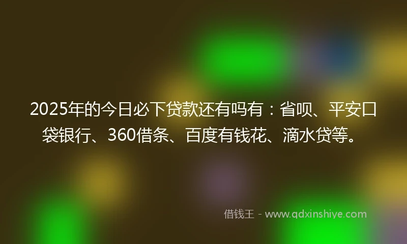 2025年的今日必下贷款还有吗有：省呗、平安口袋银行、360借条、百度有钱花、滴水贷等。