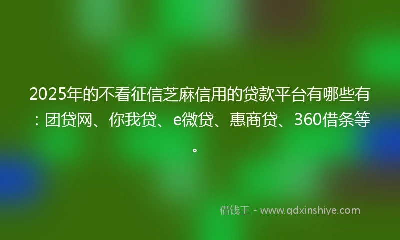 2025年的不看征信芝麻信用的贷款平台有哪些有：团贷网、你我贷、e微贷、惠商贷、360借条等。