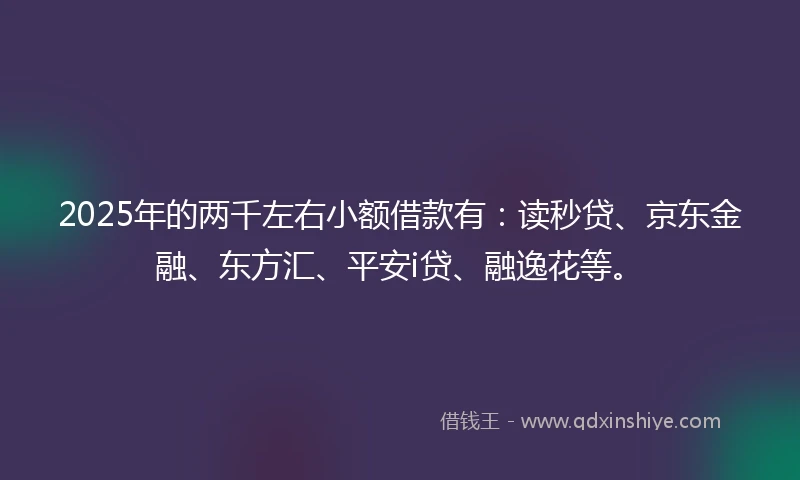 2025年的两千左右小额借款有：读秒贷、京东金融、东方汇、平安i贷、融逸花等。