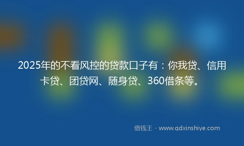 2025年的不看风控的贷款口子有：你我贷、信用卡贷、团贷网、随身贷、360借条等。