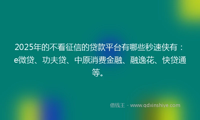 2025年的不看征信的贷款平台有哪些秒速侠有：e微贷、功夫贷、中原消费金融、融逸花、快贷通等。