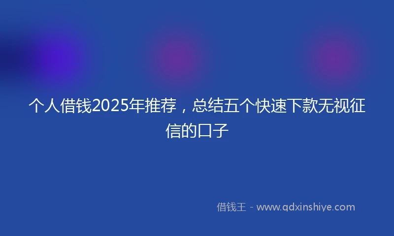 个人借钱2025年推荐，总结五个快速下款无视征信的口子