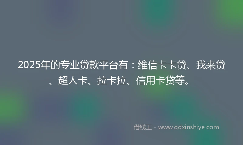 2025年的专业贷款平台有：维信卡卡贷、我来贷、超人卡、拉卡拉、信用卡贷等。