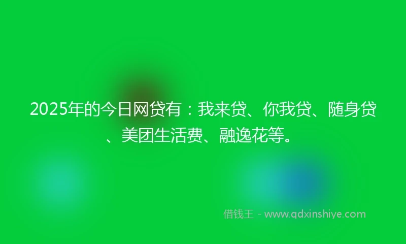 2025年的今日网贷有：我来贷、你我贷、随身贷、美团生活费、融逸花等。