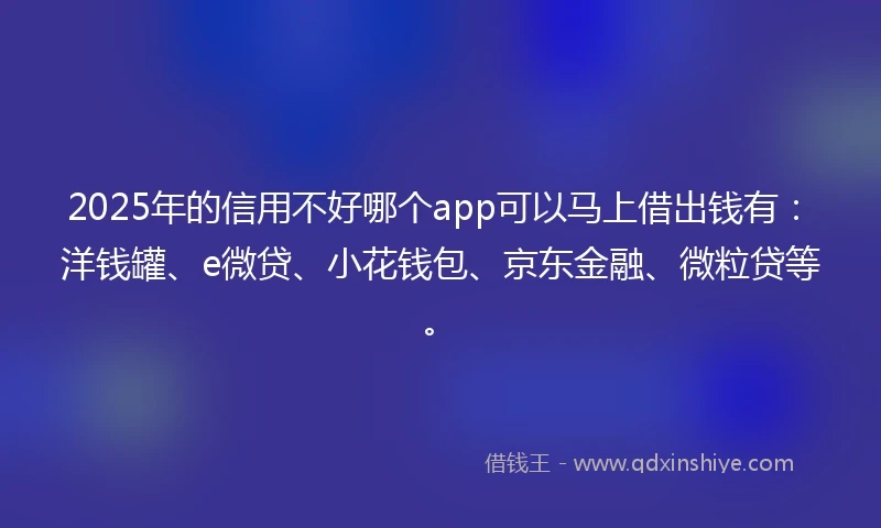 2025年的信用不好哪个app可以马上借出钱有：洋钱罐、e微贷、小花钱包、京东金融、微粒贷等。