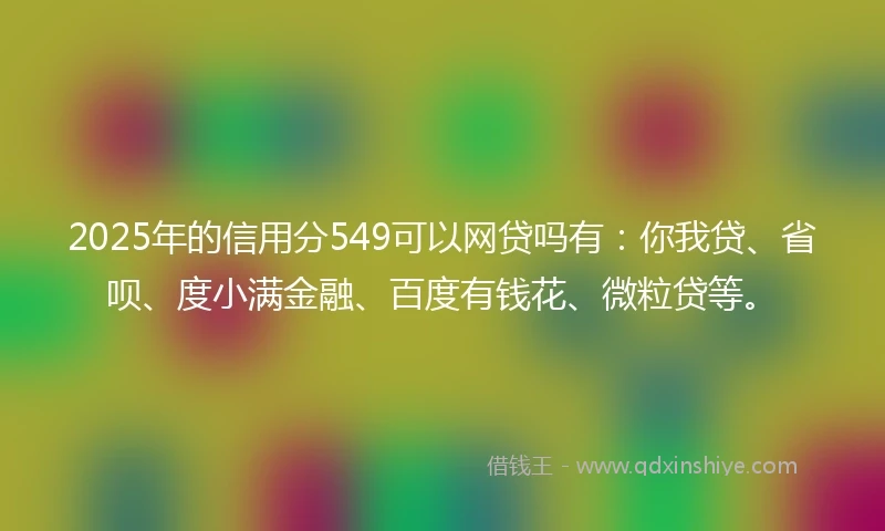 2025年的信用分549可以网贷吗有：你我贷、省呗、度小满金融、百度有钱花、微粒贷等。